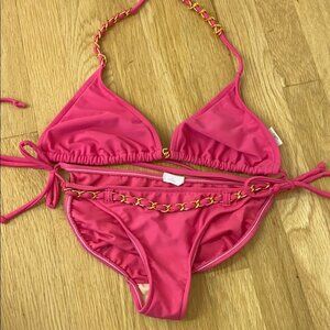 Pink bikini with gold chain details